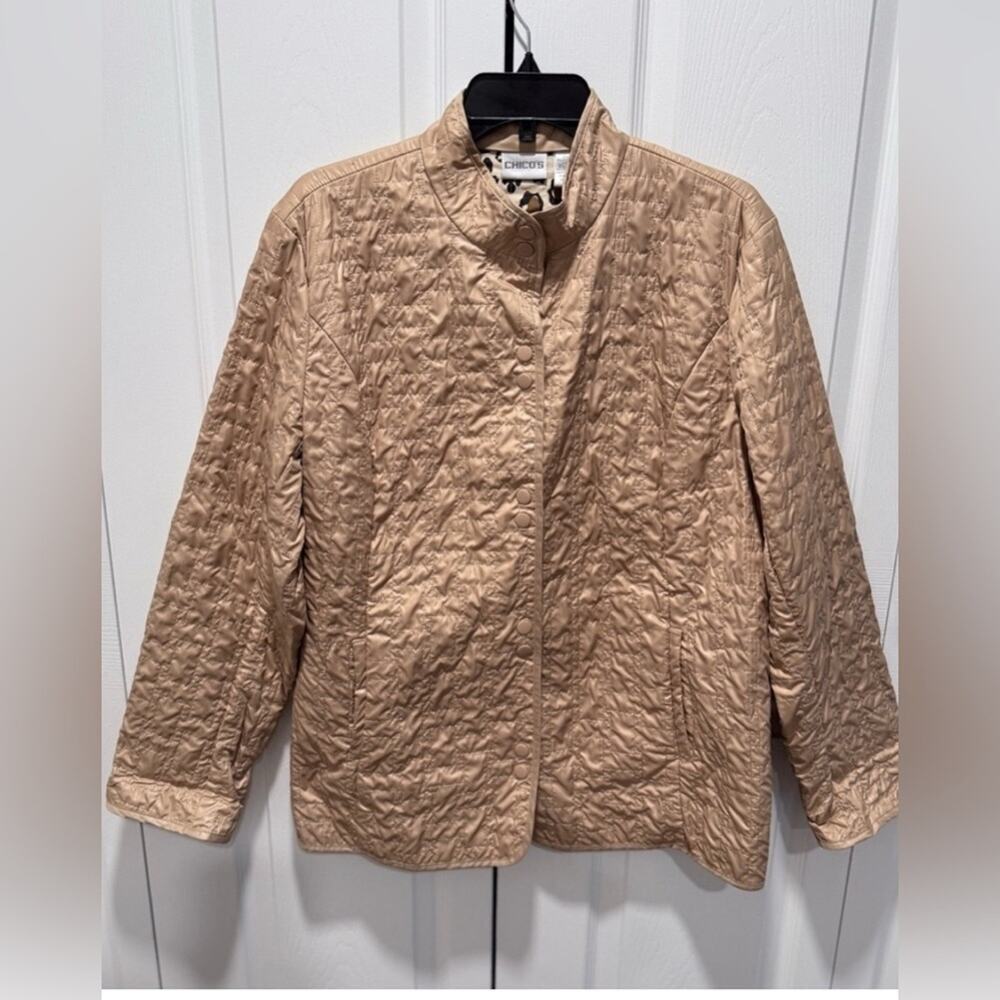 Chicos Quilted Beige Leopard Inner Lightweight Jacket